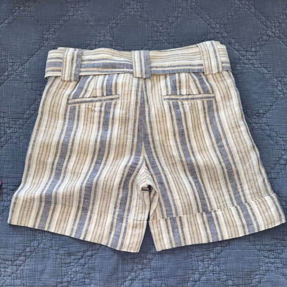 Zara Flax Linen Striped Tie-Waist Shorts Coastal Summer Blue Tan White Size MED - Picture 11 of 15